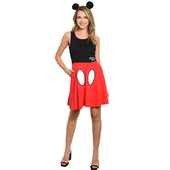 Juniors Women Disney Mickey Mouse Costume Dress & Ears 2-Piece Set (Size Small) - Picture 1 of 6